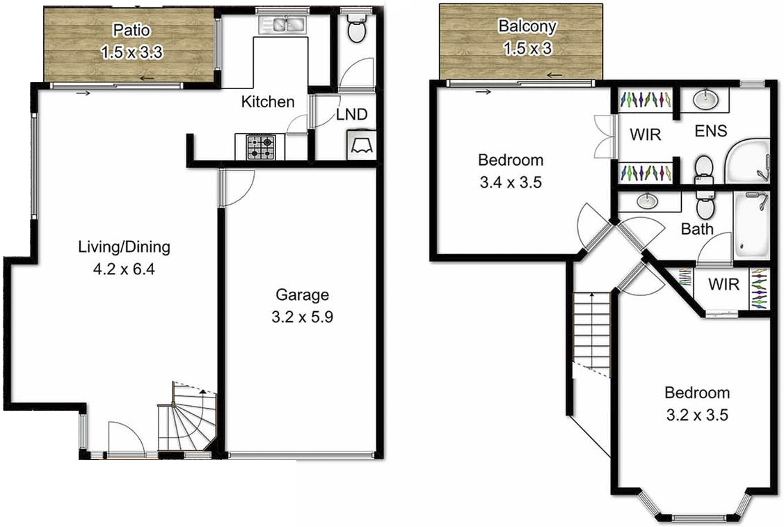 Floor plan for Spacious 2 bedroom Townhouse