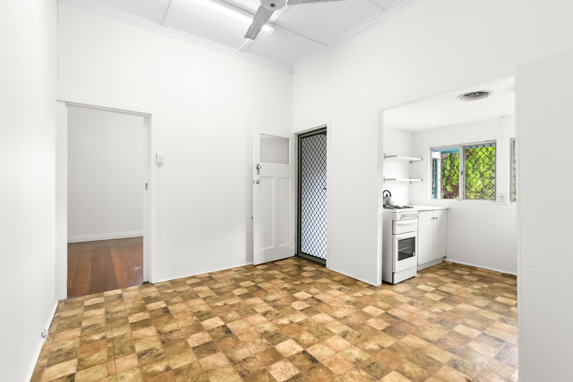 Neat family room with spacious back yard