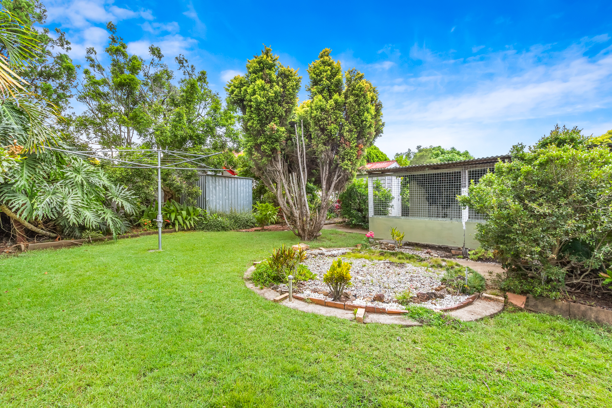 Neat family room with spacious back yard